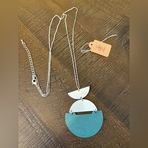 Silver and Turquoise Geometric Pendant Necklace